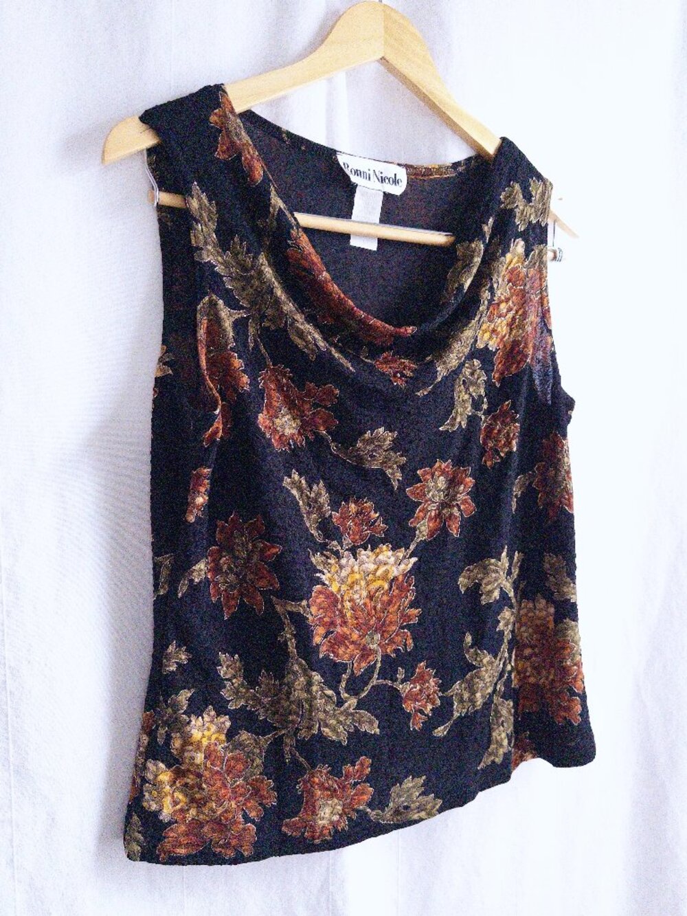 Vintage Womens L 90's Whimsigoth Slinky Dark Floral Top Y2K Goblin Forest Fairy